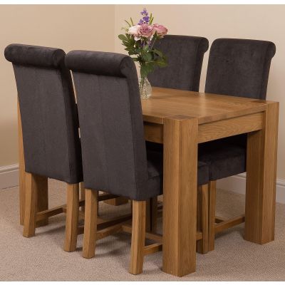 Kuba Small Oak Dining Table with 4 Washington Black Fabric Chairs
