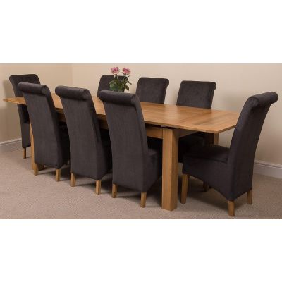 Richmond Large Oak Extending Dining Table with 8 Montana Black Fabric Chairs