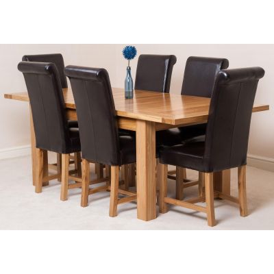 Seattle Oak Extending Dining Table and 6 Washington Brown Leather Dining Chairs