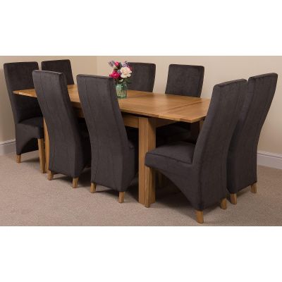 Richmond Medium Oak Extendable Dining Table with 8 Lola Black Fabric Chairs