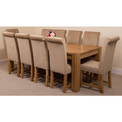 Kuba Extra Large Oak Dining Table with 10 Washington Beige Fabric Chairs