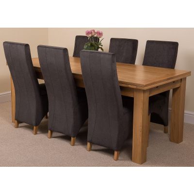 Richmond Large Oak Extending Dining Table with 6 Lola Black Fabric Chairs