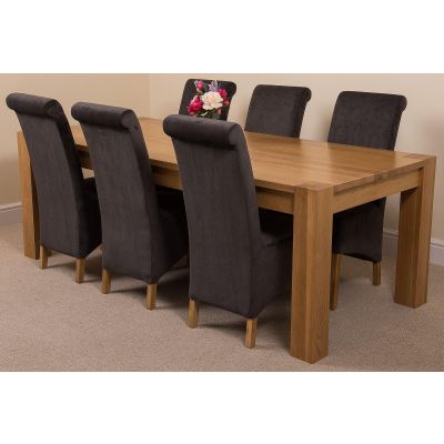 Kuba Extra Large Oak Dining Table with 6 Montana Black Fabric Chairs