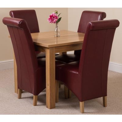 Oslo 90 x 90cm Small Square Oak Dining Set with 4 Montana Burgundy Leather Chairs