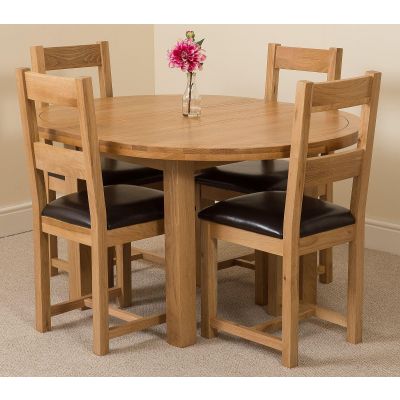 Edmonton Round Extendable Oak Dining Set with 4 Lincoln Oak Chairs