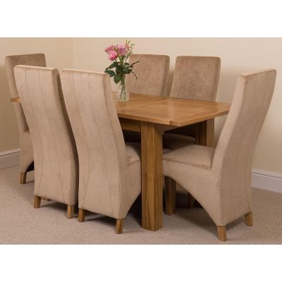 Hampton Small Oak Extending Dining Table with 6 Lola Beige Fabric Chairs
