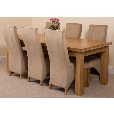 Richmond Large Oak Extending Dining Table with 6 Lola Beige Fabric Dining Chairs