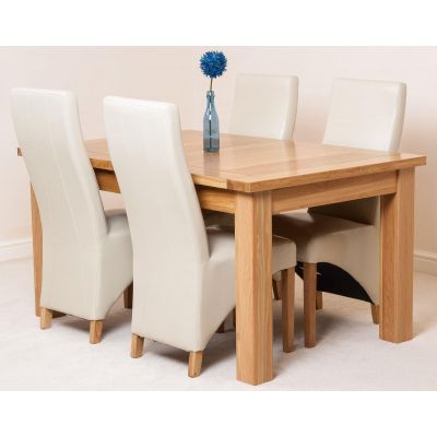 Seattle Oak Extending Dining Table and 4 Lola Ivory Leather Dining Chairs