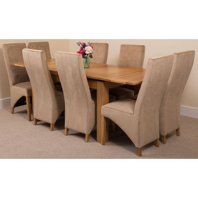 Richmond Medium Oak Extendable Dining Table with 8 Lola Beige Fabric Dining Chairs