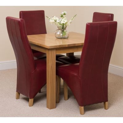 Oslo 90 x 90cm Small Square Oak Dining Set with 4 Lola Burgundy Leather Chairs