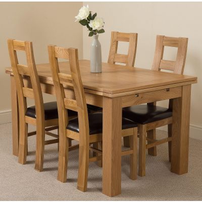 Richmond Medium Oak Extendable Dining Table with 4 Yale Oak Dining Chairs