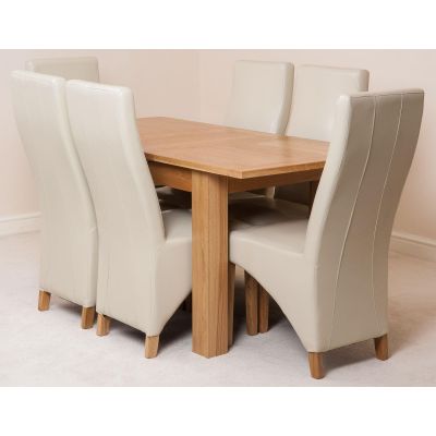 Hampton Small Oak Extending Dining Table with 6 Lola Ivory Leather Chairs