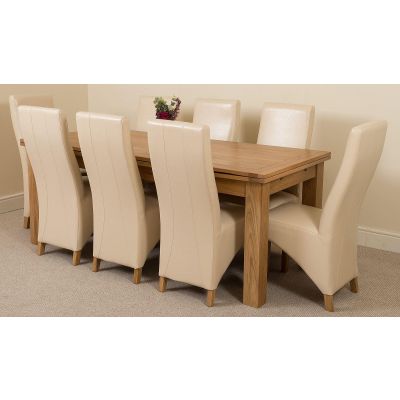 Richmond Large Oak Extending Dining Table with 8 Lola Ivory Leather Dining Chairs