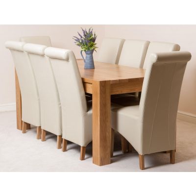 Kuba Large Oak Dining Table with 8 Montana Ivory Leather Chairs