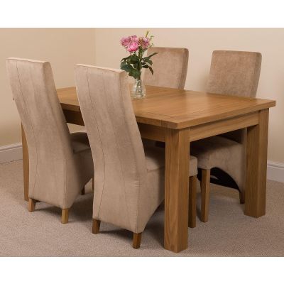 Seattle Oak Extending Dining Table and 4 Lola Beige Fabric Dining Chairs