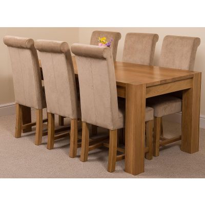 Kuba Large Oak Dining Table with 6 Washington Beige Fabric Chairs