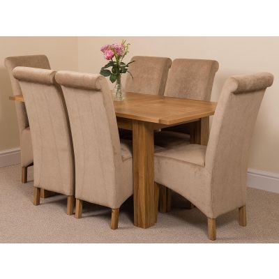 Hampton Small Oak Extending Dining Table with 6 Montana Beige Fabric Chairs