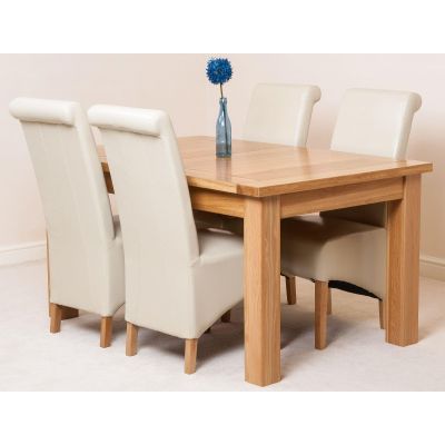 Seattle Oak Extending Dining Table and 4 Montana Ivory Leather Dining Chairs