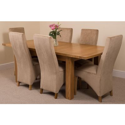 Seattle Oak Extending Dining Table and 6 Lola Beige Fabric Dining Chairs