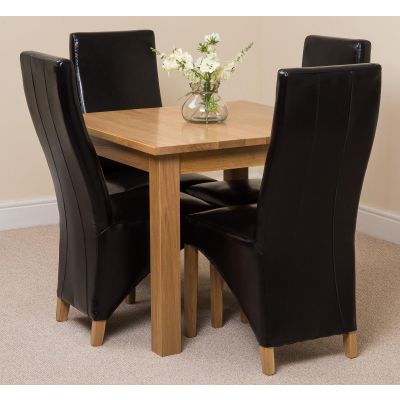 Oslo Small Square Oak Dining Set With 4, Small Black Leather Chair