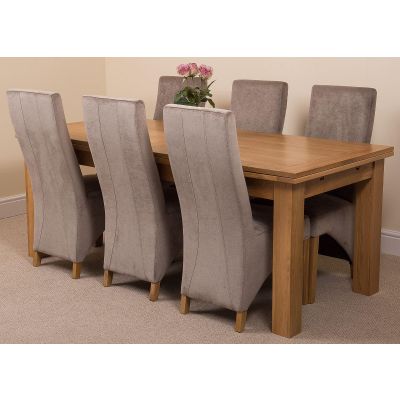 Richmond Large Oak Extending Dining Table with 6 Lola Grey Fabric Dining Chairs