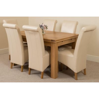 Richmond Medium Oak Extendable Dining Table with 6 Montana Ivory Leather Dining Chairs