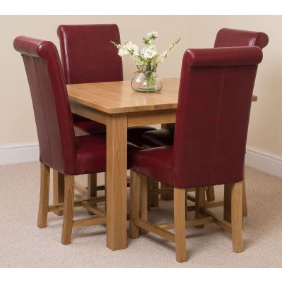 Oslo 90 x 90cm Small Square Oak Dining Set with 4 Washington Burgundy Leather Chairs