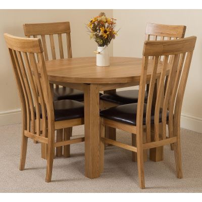 Edmonton Round Extendable Oak Dining Set with 4 Harvard Oak Chairs