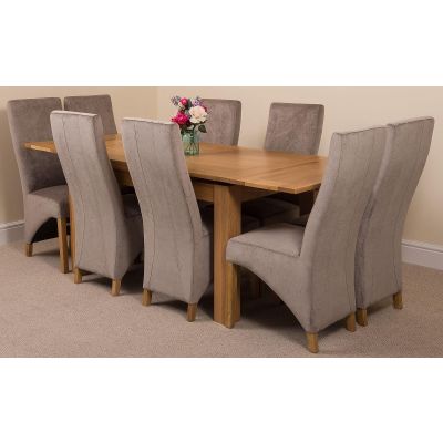 Richmond Medium Oak Extendable Dining Table with 8 Lola Grey Fabric Dining Chairs
