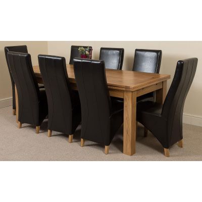 Richmond Large Oak Extending Dining Table with 8 Lola Black Leather Dining Chairs
