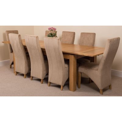 Richmond Large Oak Extending Dining Table with 8 Lola Beige Fabric Dining Chairs