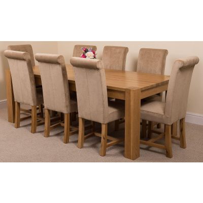 Kuba Extra Large Oak Dining Table with 8 Washington Beige Fabric Chairs