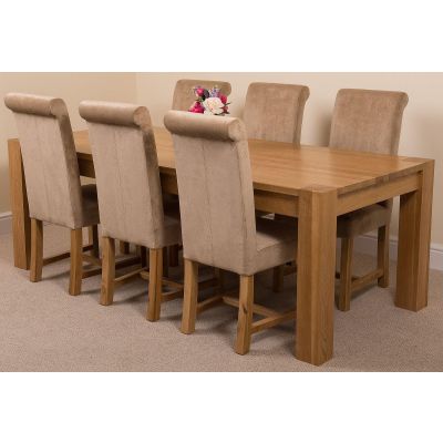 Kuba Extra Large Oak Dining Table with 6 Washington Beige Fabric Chairs