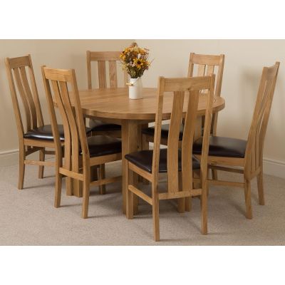 Edmonton Round Extendable Oak Dining Set with 6 Princeton Oak Chairs
