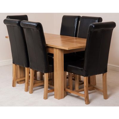 Hampton Small Oak Extending Dining Table with 6 Washington Black Leather Chairs