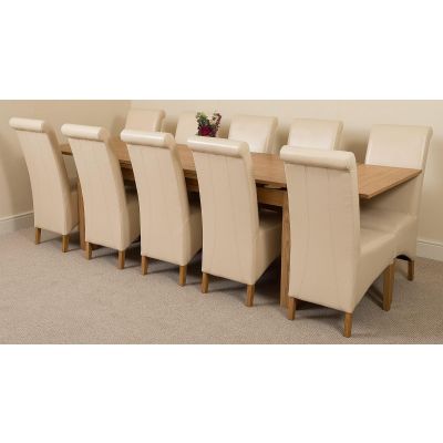 Richmond Large Oak Extending Dining Table with 10 Montana Ivory Leather Dining Chairs