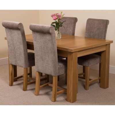 Seattle Oak Extending Dining Table and 4 Washington Grey Fabric Dining Chairs