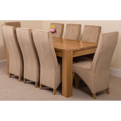 Kuba Large Oak Dining Table with 8 Lola Beige Fabric Chairs