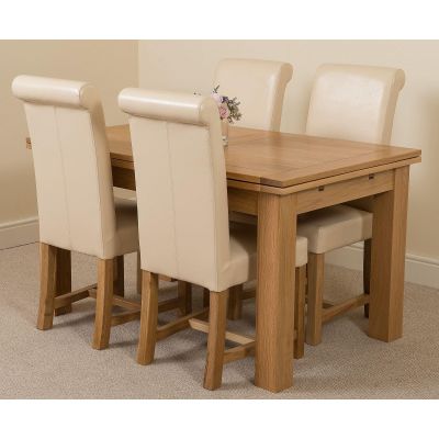 Richmond Medium Oak Extendable Dining Table with 4 Washington Ivory Leather Dining Chairs