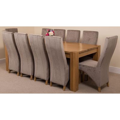 Kuba Extra Large Oak Dining Table with 10 Lola Grey Fabric Chairs