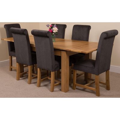 Richmond Medium Oak Extendable Dining Table with 6 Washington Black Fabric Chairs