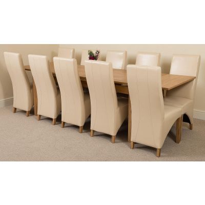 Richmond Large Oak Extending Dining Table with 10 Lola Ivory Leather Dining Chairs