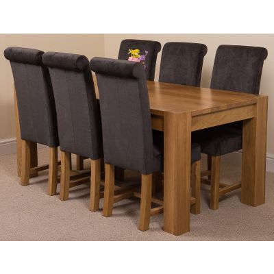 Kuba Large Oak Dining Table with 6 Washington Black Fabric Chairs