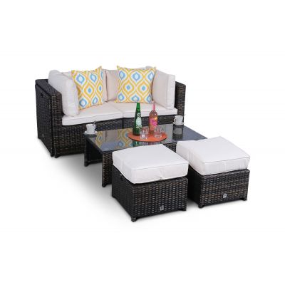 Amalfi 6 Seat Rattan Garden Sofa Set with Coffee Table and 2 Stools - Brown