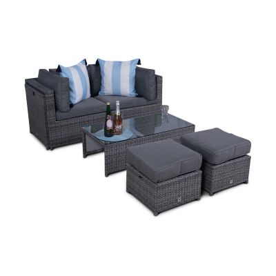 Amalfi 6 Seat Rattan Garden Sofa Set with Coffee Table and 2 Stools - Grey