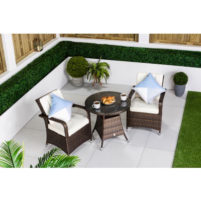 Arizona Round Patio Bistro Table and Chairs Set - Brown