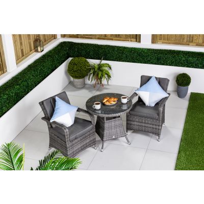 Arizona Round Patio Bistro Table and Chairs Set - Grey