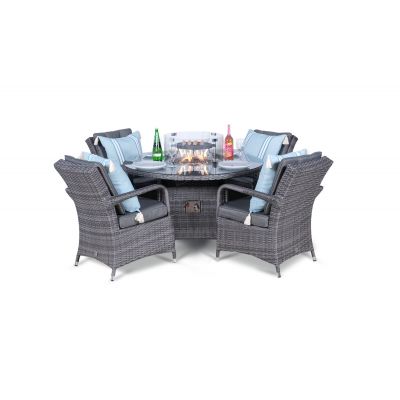 Arizona Fire Pit 4 Seater Round Rattan Dining Set - Grey