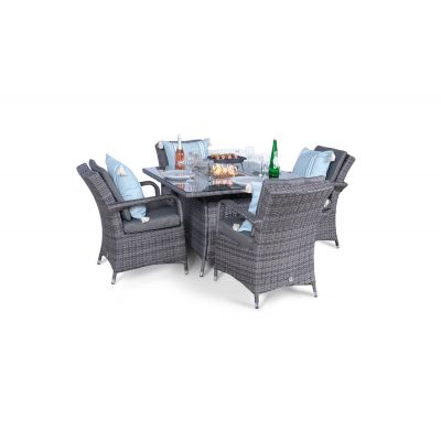 Arizona Fire Pit 4 Seater Square Rattan Dining Set - Grey