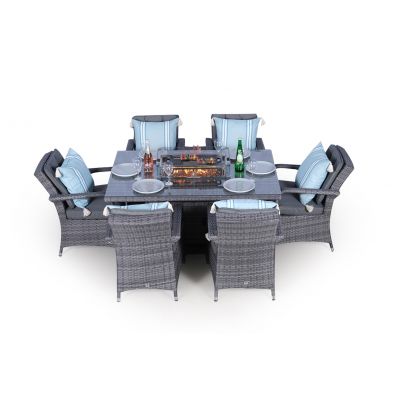 Arizona Fire Pit 6 Seater Rectangle Rattan Dining Set - Grey